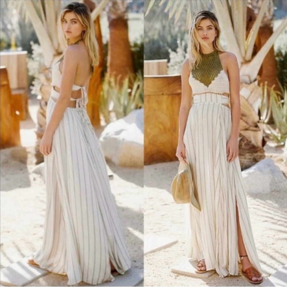 Free People Harper Maxi Dress Size Small Halter Crochet Side Slits
